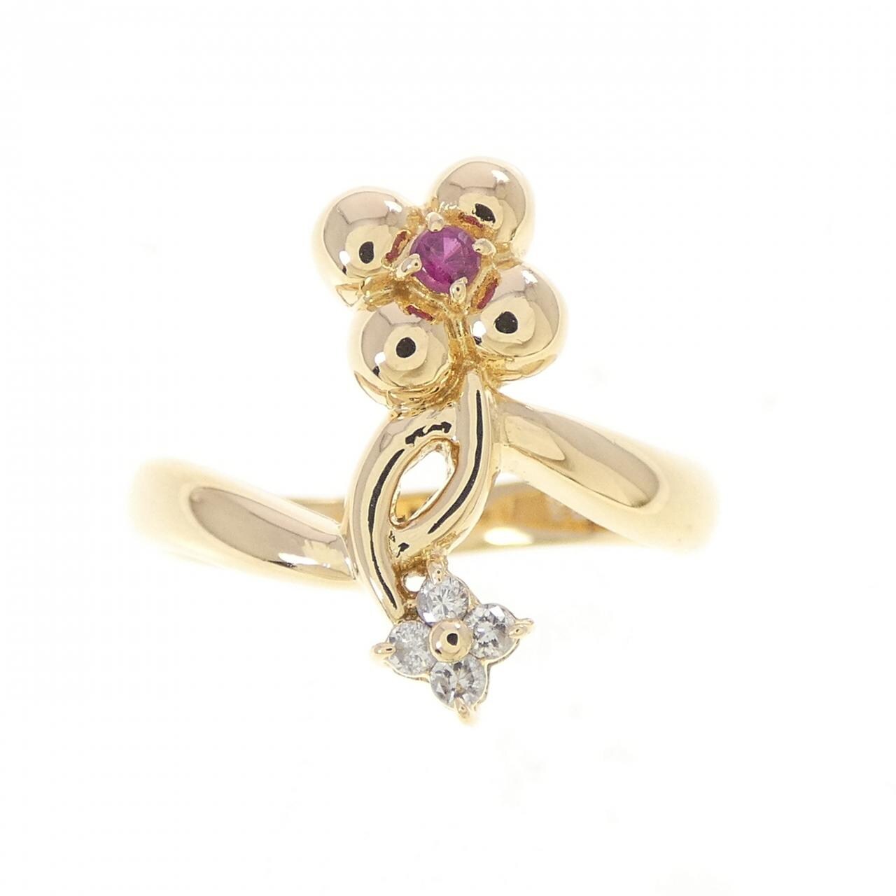 K18YG フラワー ルビー リング 0.045CT