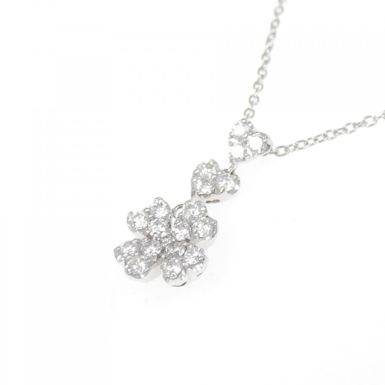 K18WG ハート×クローバー ダイヤモンド ネックレス 0.53CT