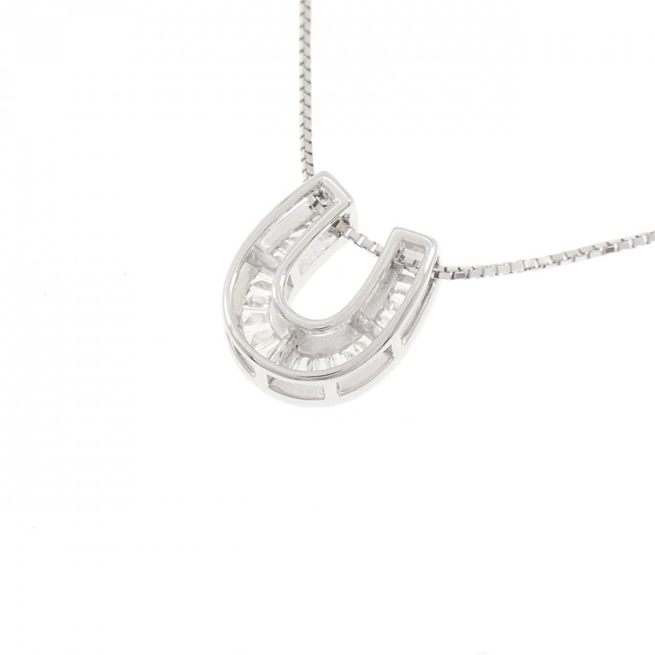 K18WG ホースシュー ダイヤモンド ネックレス 0.20CT