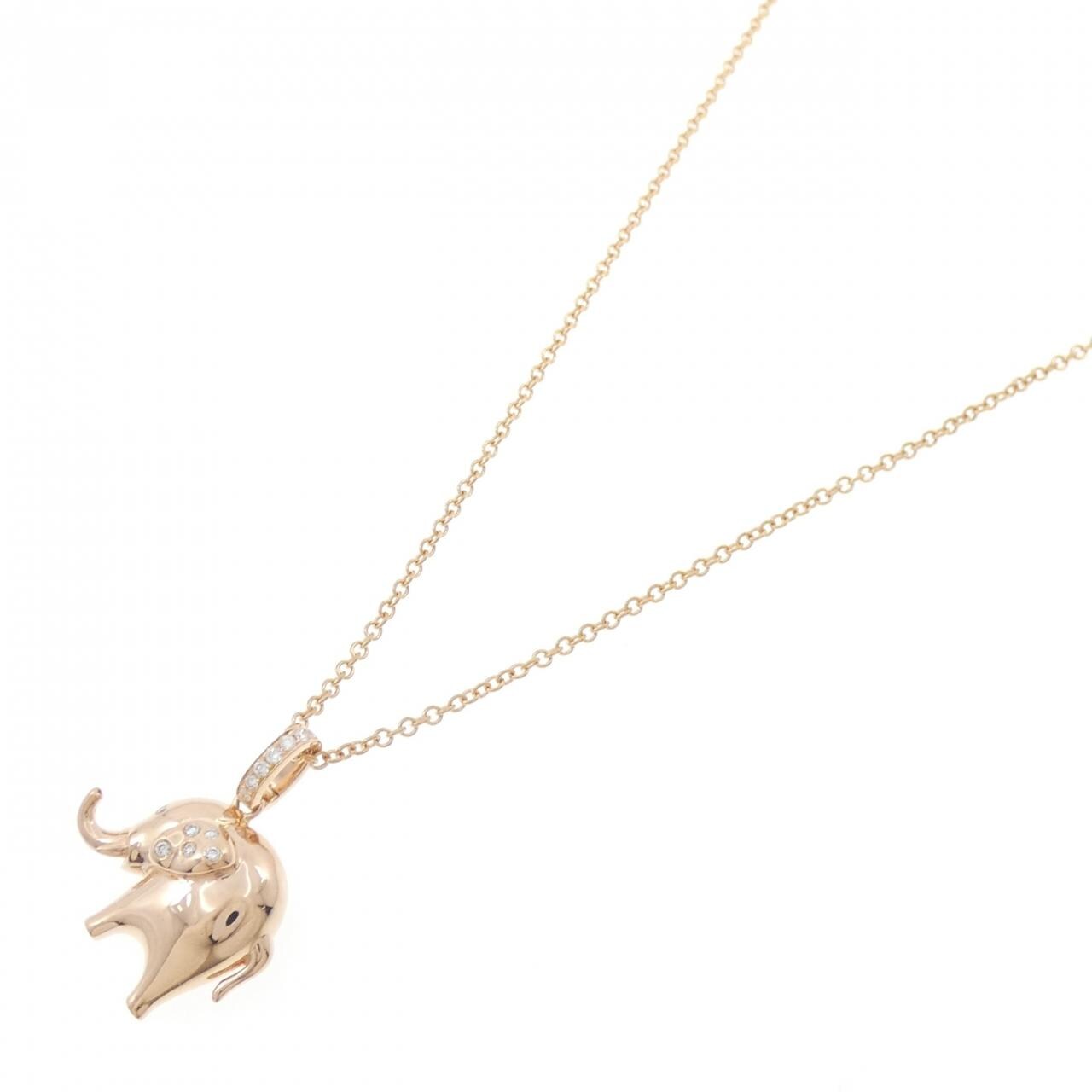 K18PG エレファント ダイヤモンド ネックレス 0.08CT