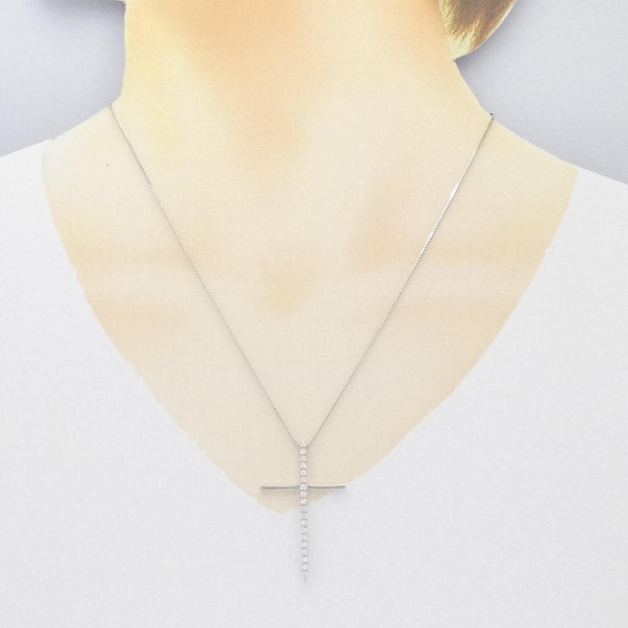K18WG クロス ダイヤモンド ネックレス 0.28CT