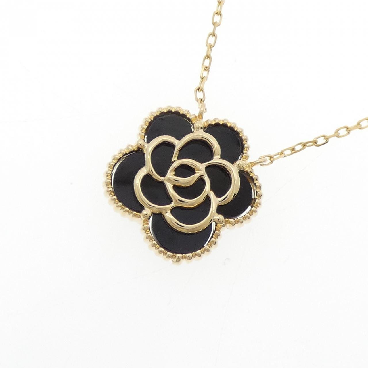 K18YG フラワー オニキス ネックレス