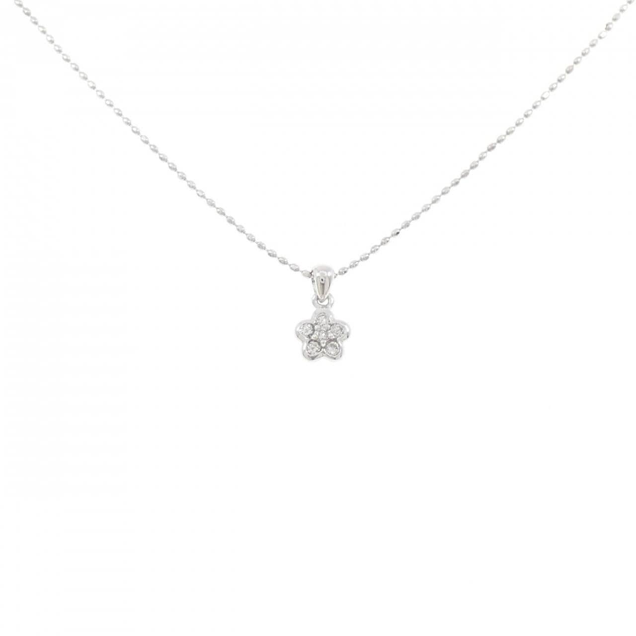 K18WG フラワー ダイヤモンド ネックレス 0.07CT