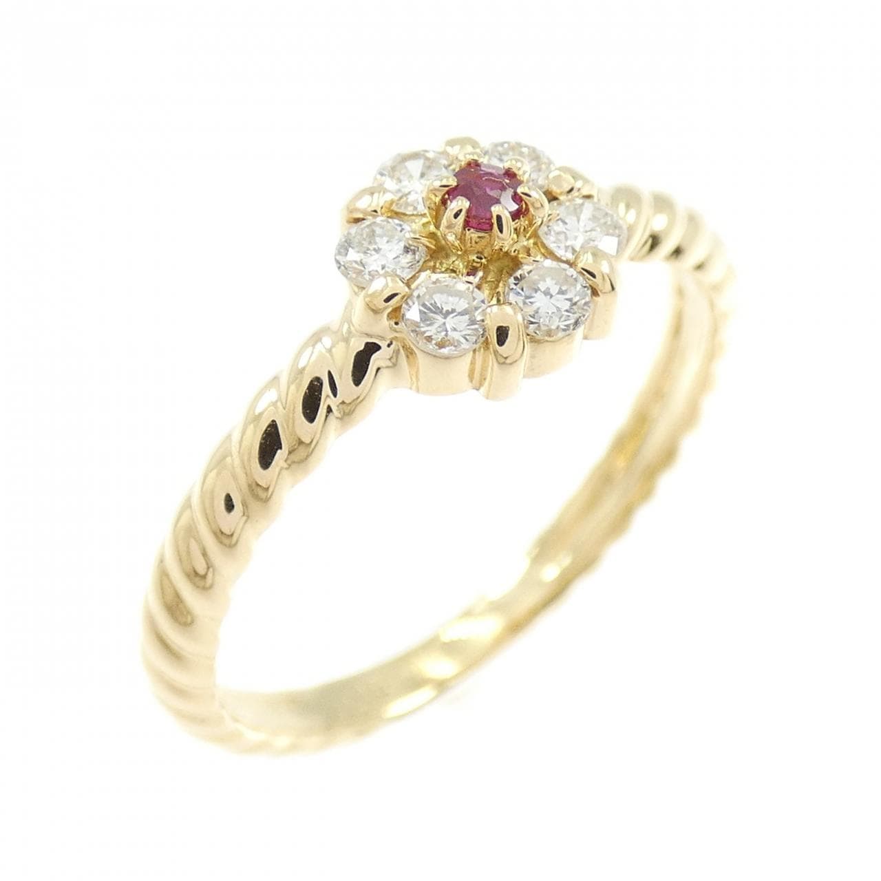 K18YG フラワー ルビー リング 0.08CT