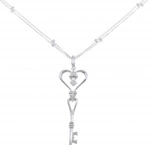 K18WG キー×ハート ダイヤモンド ネックレス 0.15CT