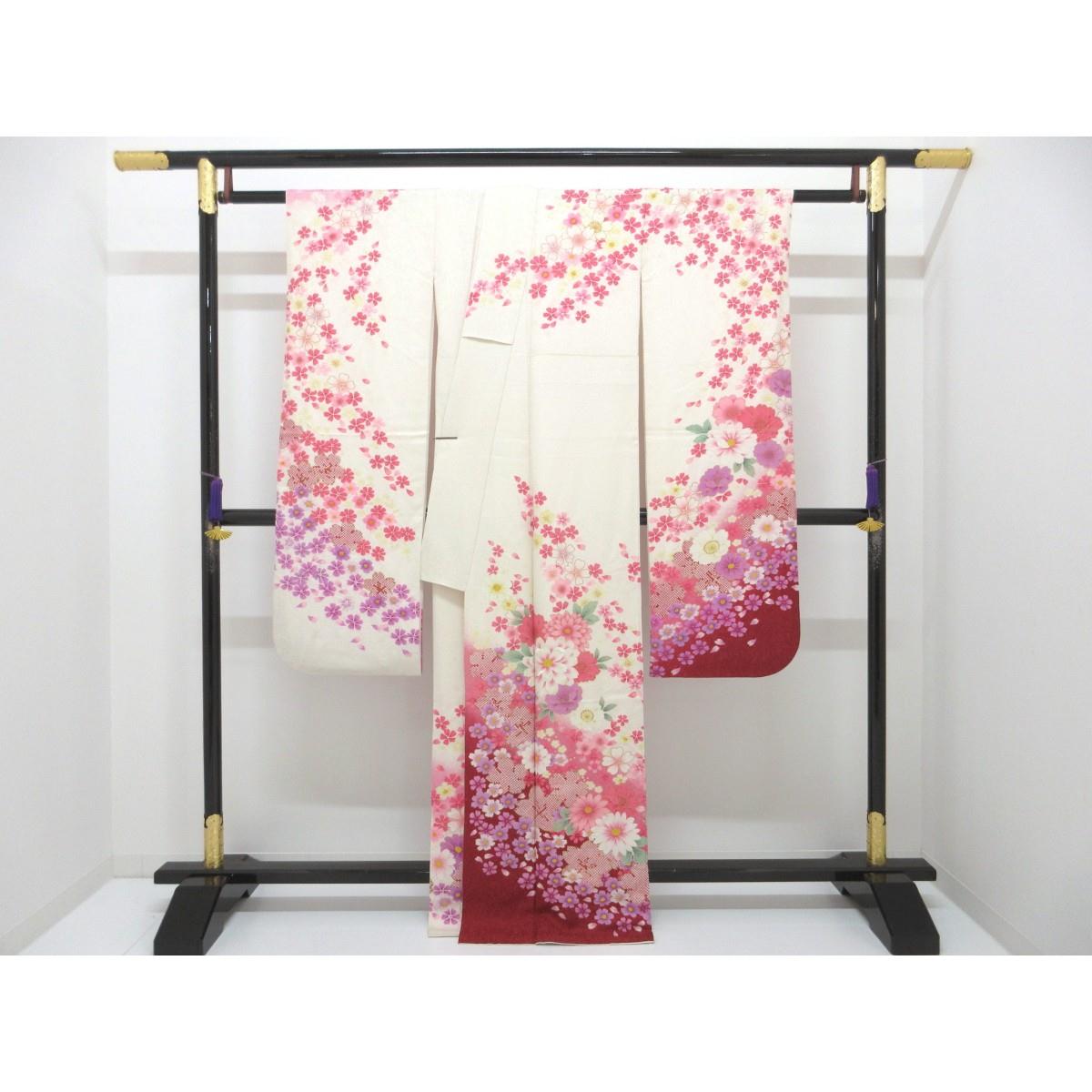 振袖　金通しボカシ染　友禅金彩加工　刺繍入り絞り加工　裄丈Ｓ寸