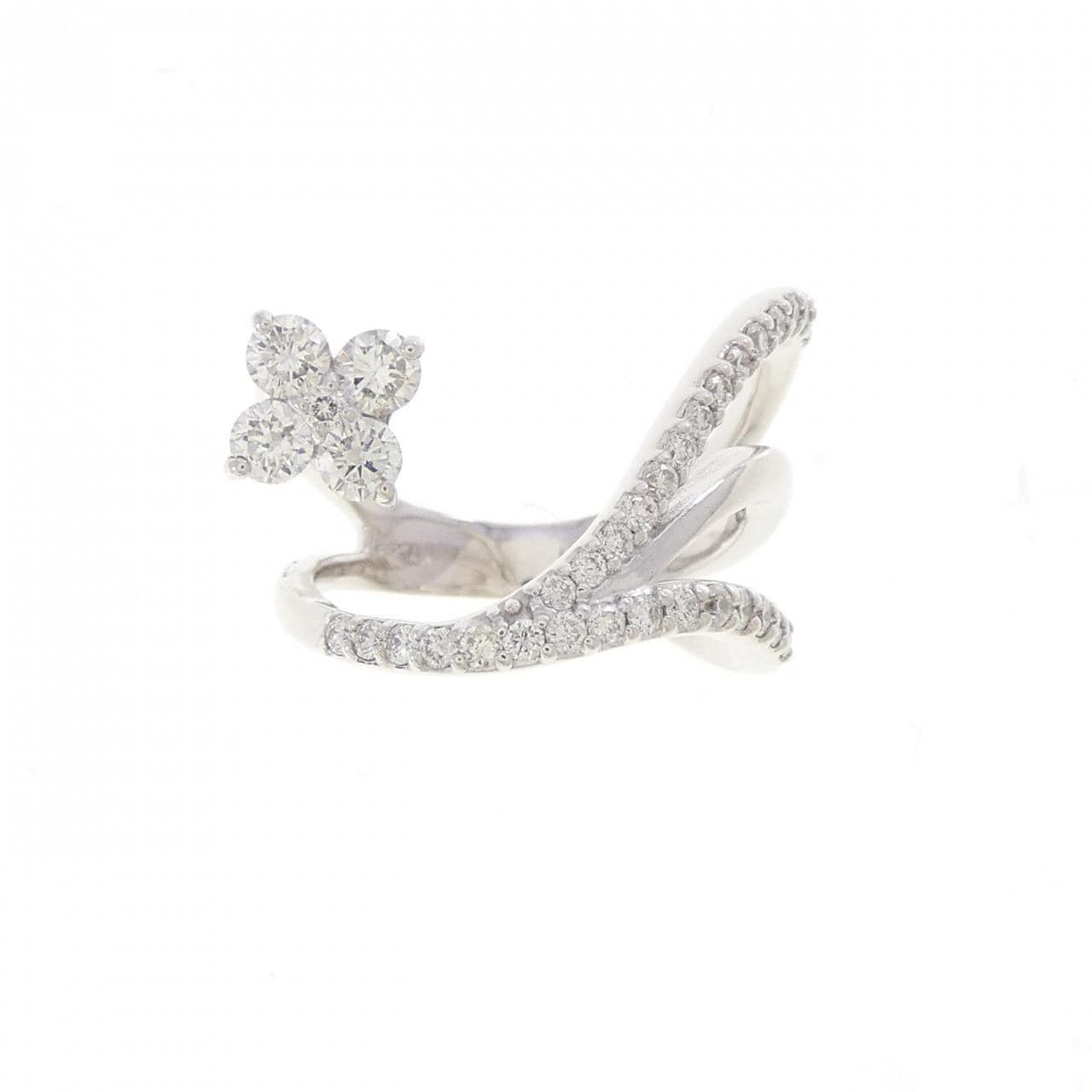 K18WG フラワー ダイヤモンド ピンキーリング 0.43CT