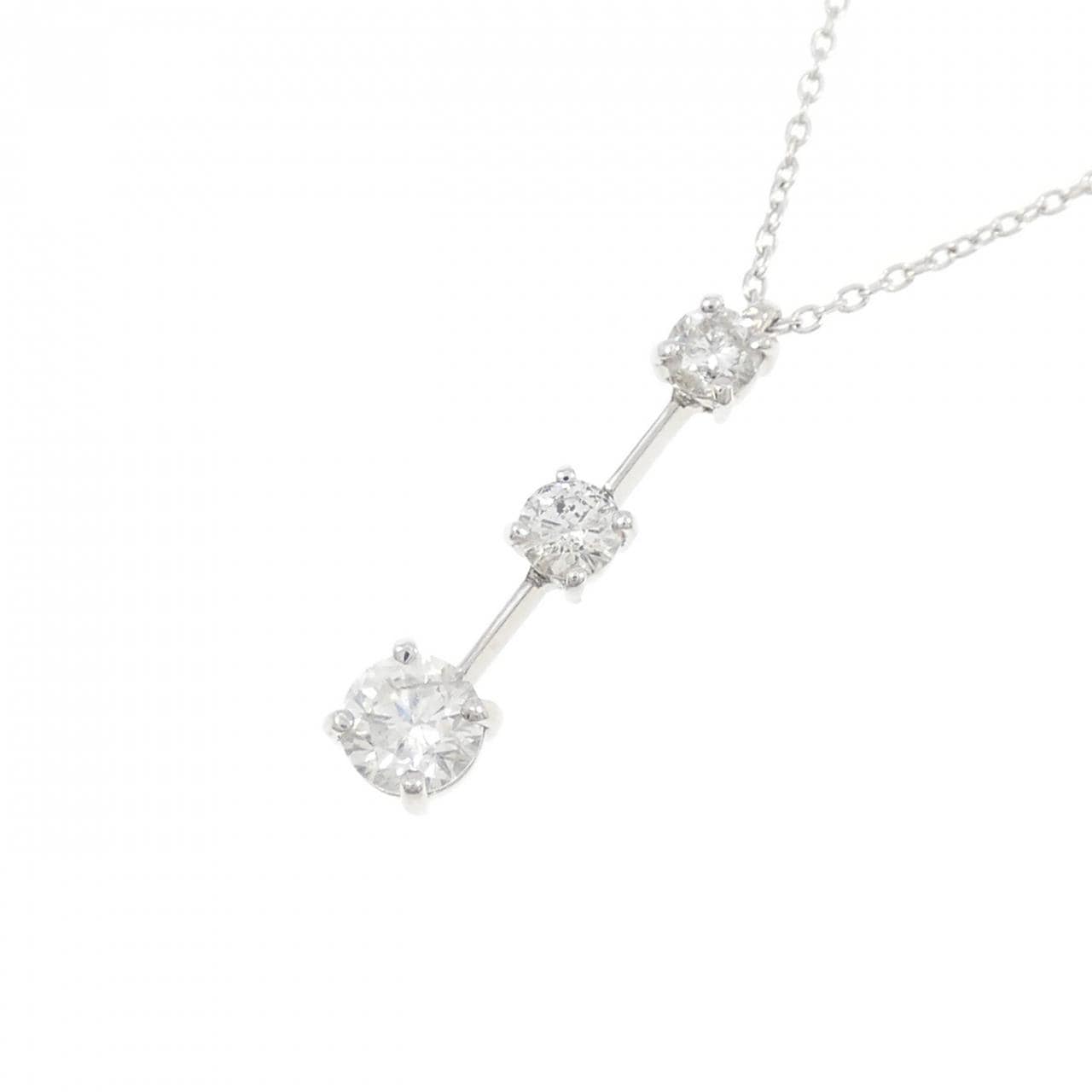 K18WG スリーストーン ダイヤモンド ネックレス 0.55CT