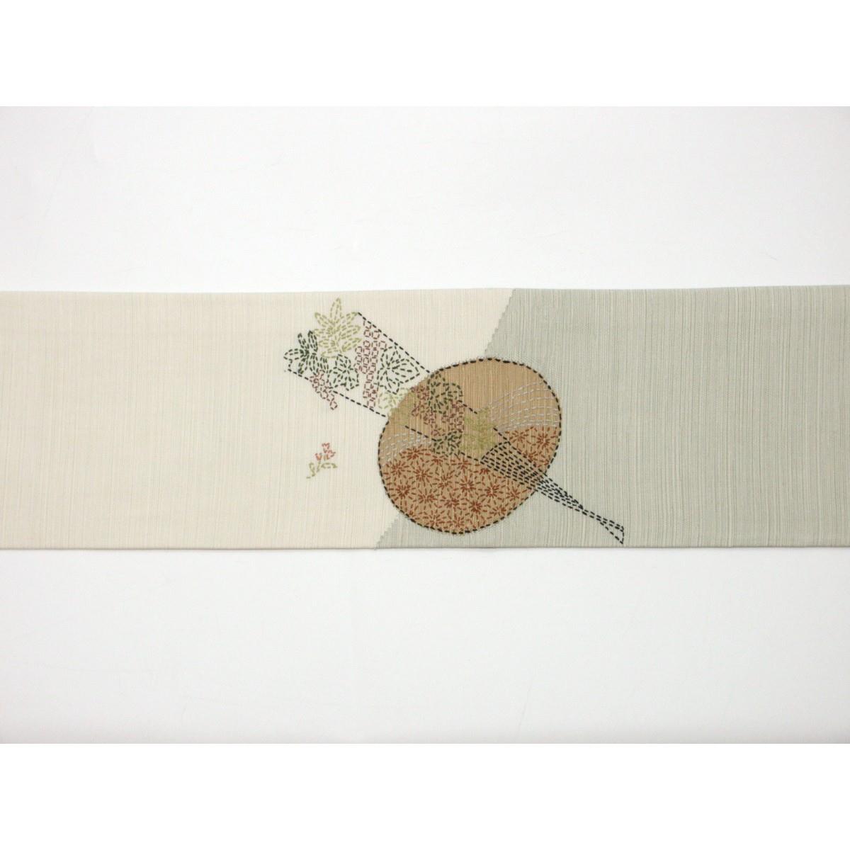 名古屋帯　すくい織　刺繍加工