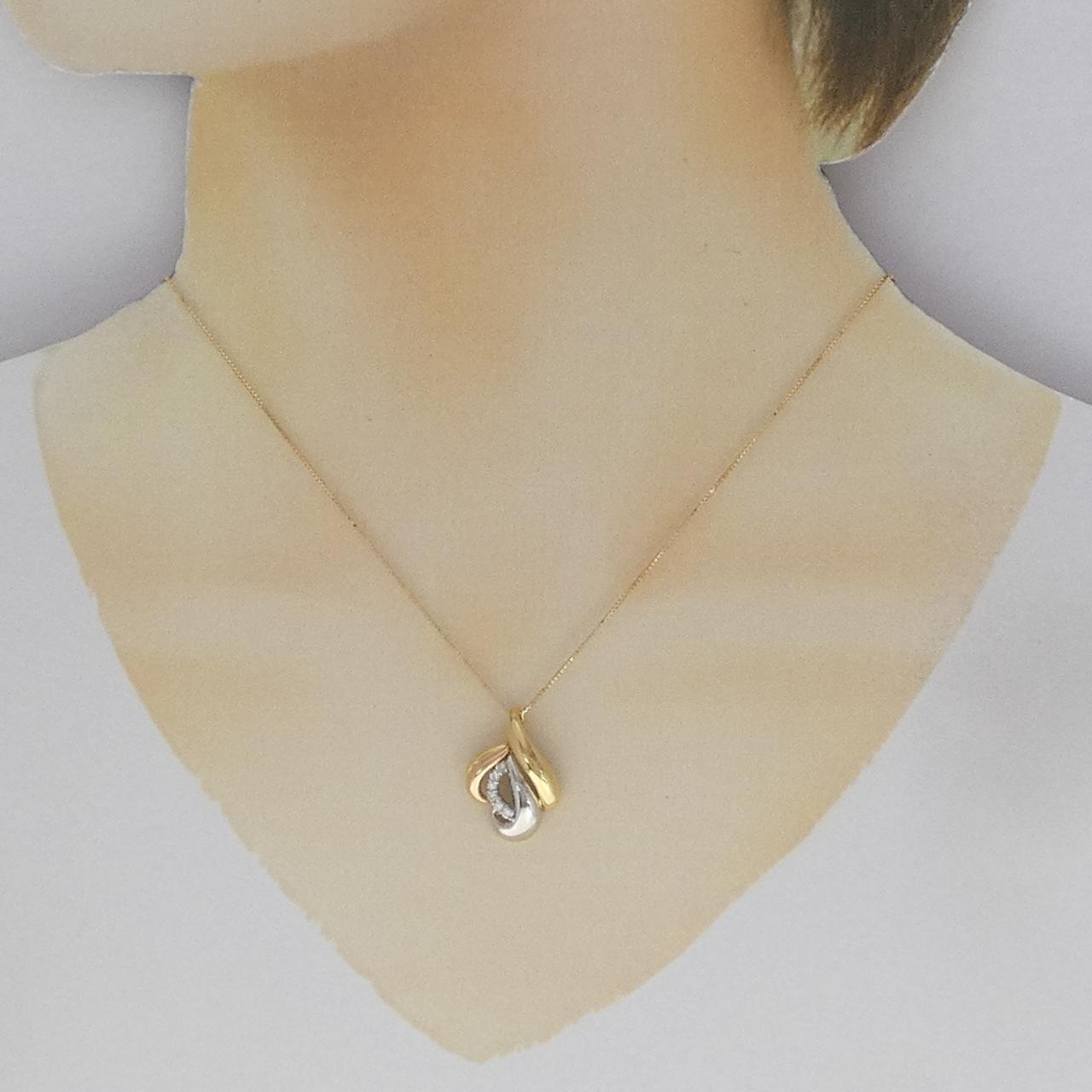 K18YG/PT900/K18PG ダイヤモンド ネックレス 0.10CT