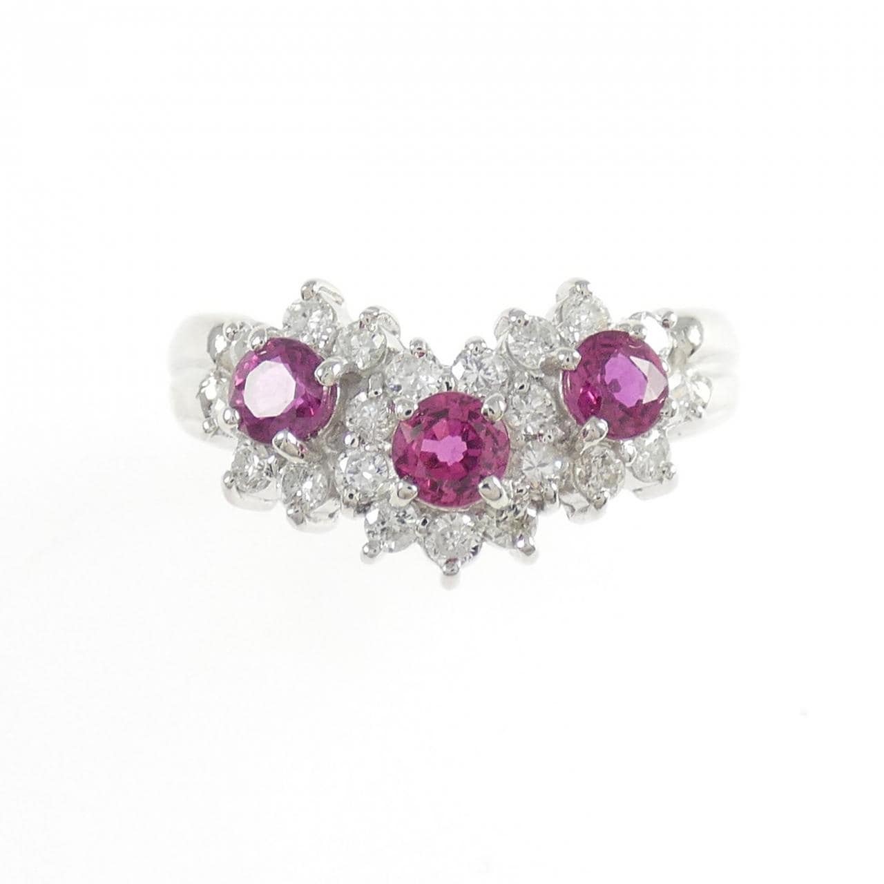 PT900 フラワー ルビー リング 0.73CT