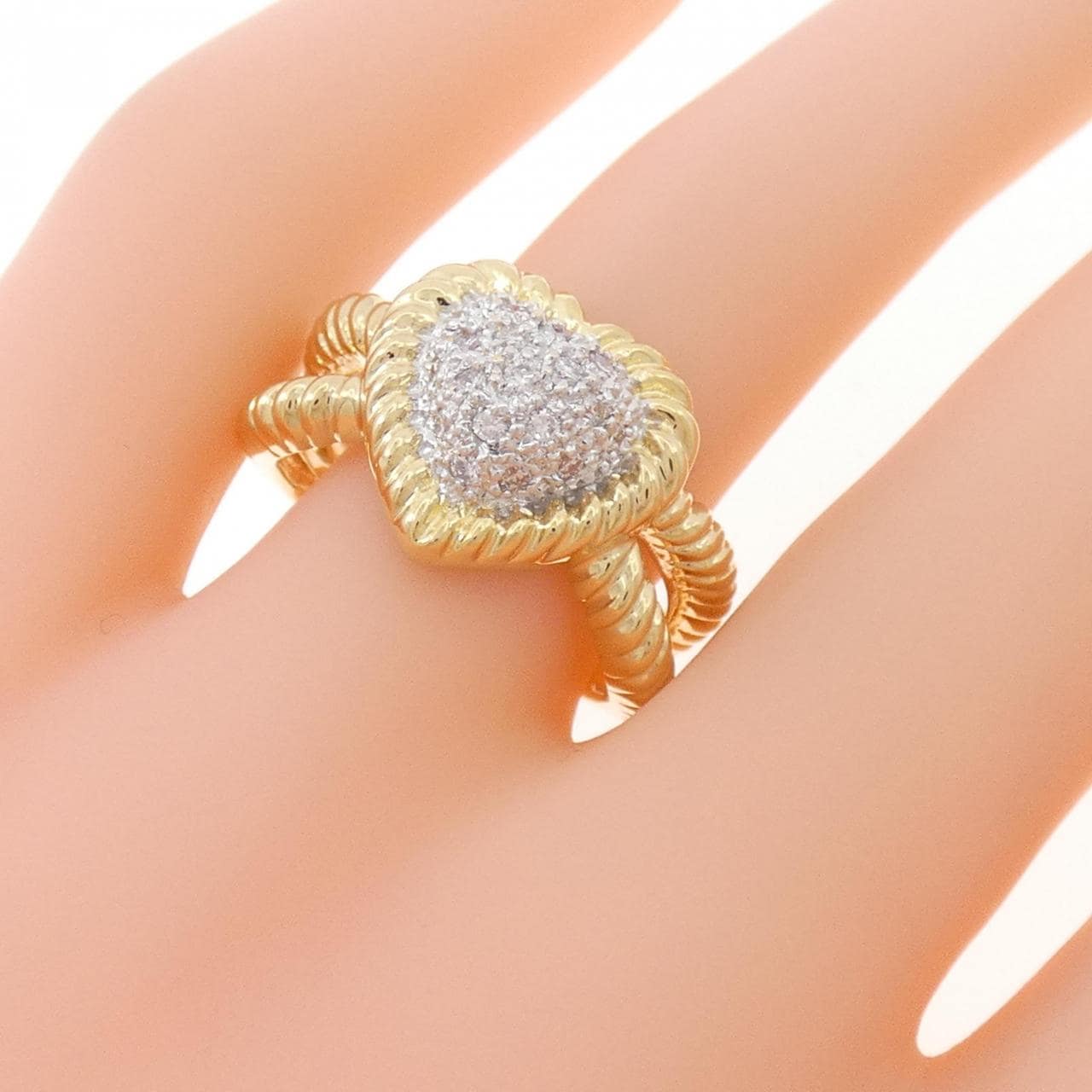 750YG/750WG ハート パヴェ ダイヤモンド リング 0.27CT