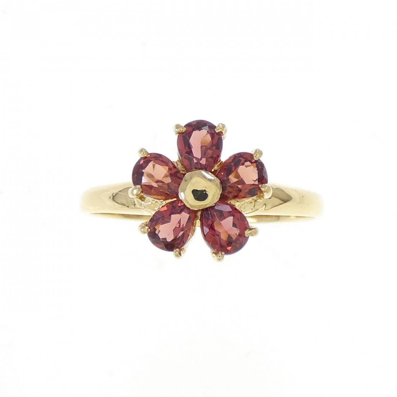 K18YG フラワー ガーネット リング
