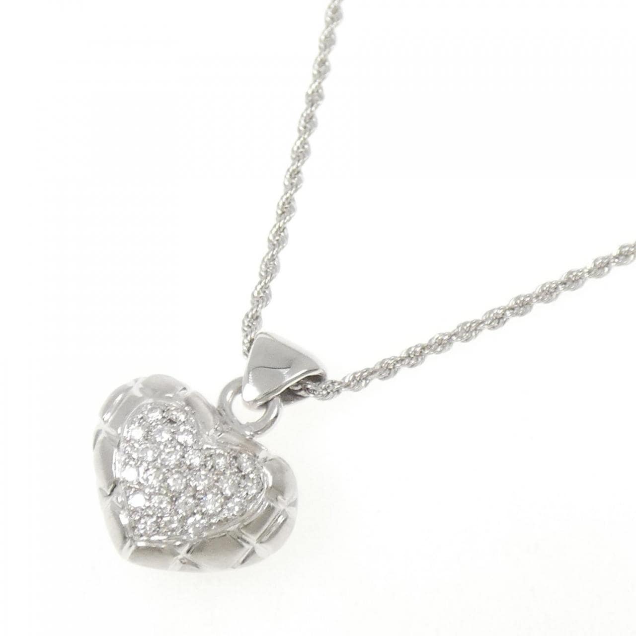 750WG/K18WG ハート ダイヤモンド ネックレス 0.35CT