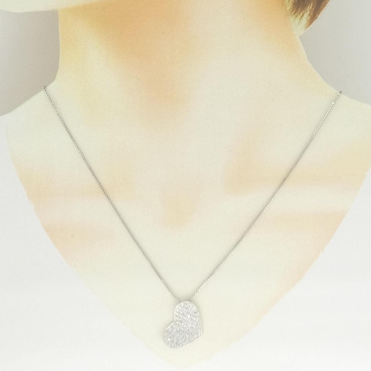 K18WG パヴェ ハート ダイヤモンド ネックレス 0.80CT