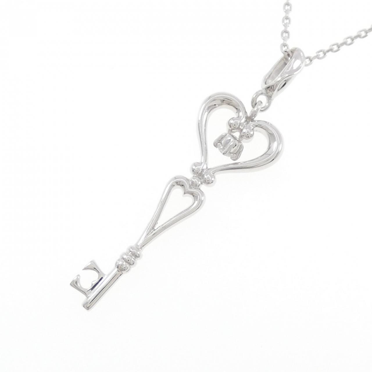 K18WG ハート×キー ダイヤモンド ネックレス 0.05CT