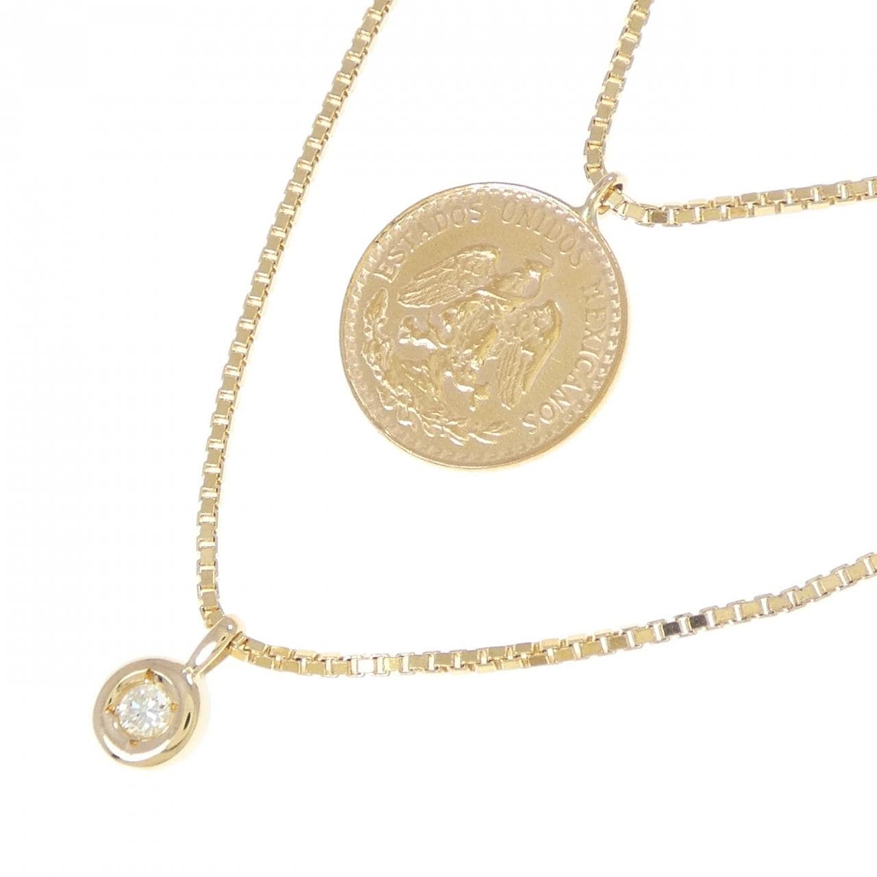 K18YG(枠) ダイヤモンド コイン ネックレス 0.05CT