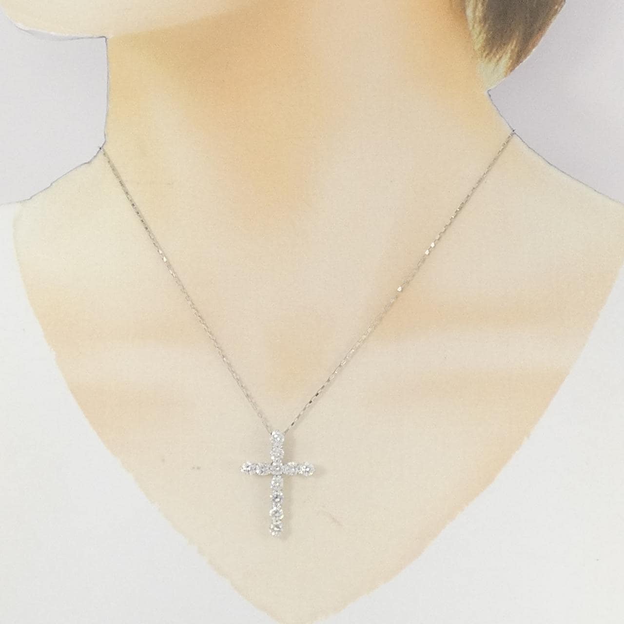 K18WG クロス ダイヤモンド ネックレス 2.00CT