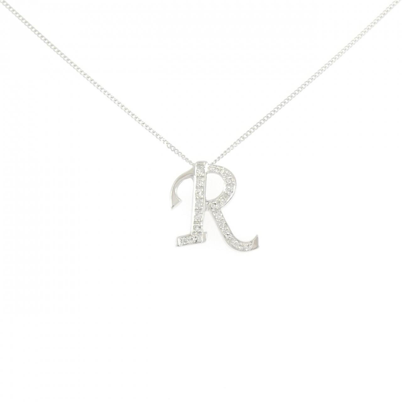 K18WG/750WG イニシャルR ダイヤモンド ネックレス 0.18CT