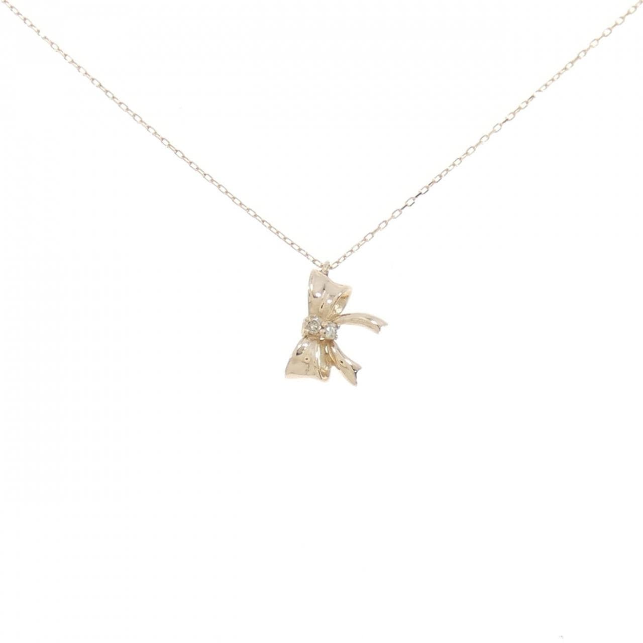 K18PG リボン ダイヤモンド ネックレス 0.02CT
