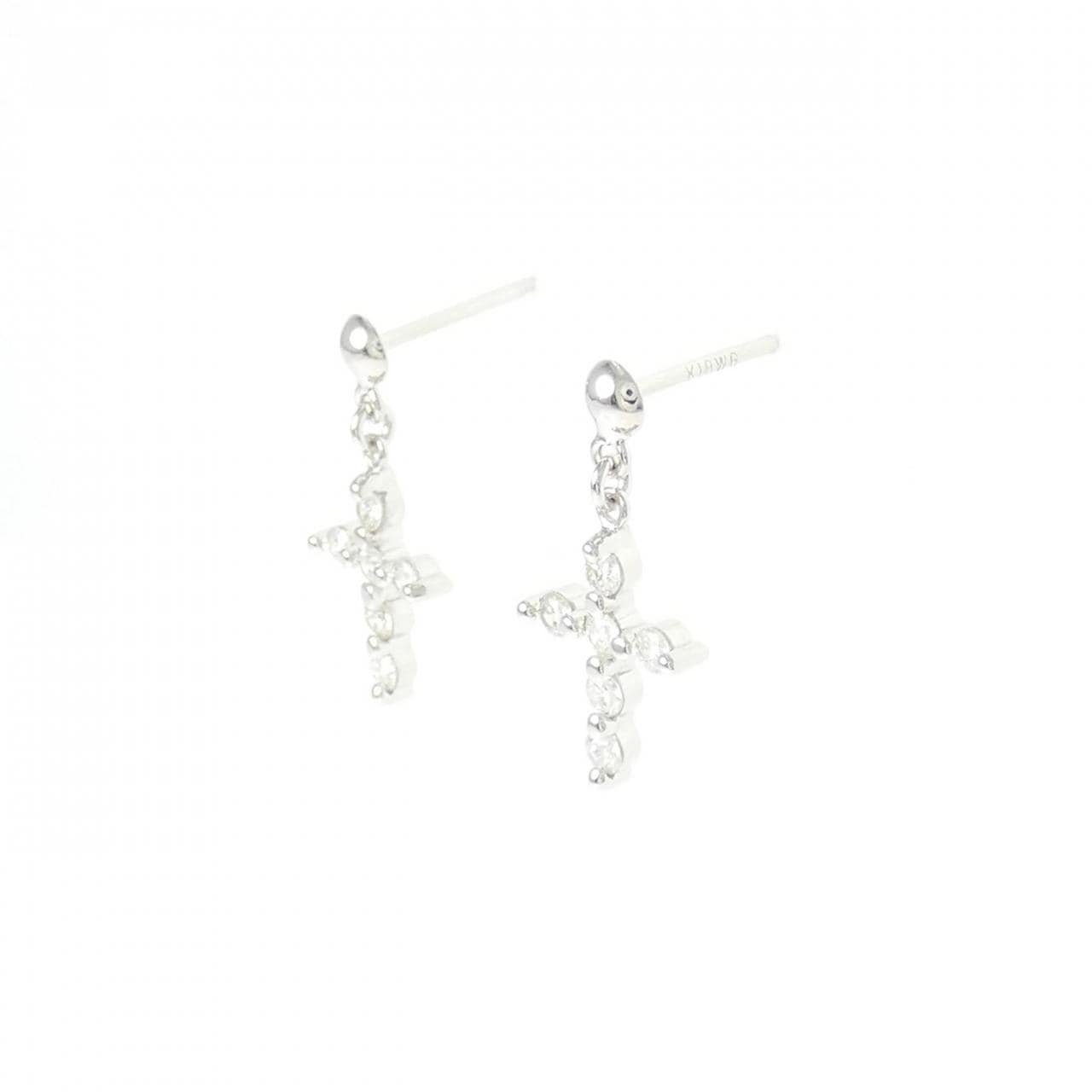 K18WG クロス ダイヤモンド ピアス 0.30CT