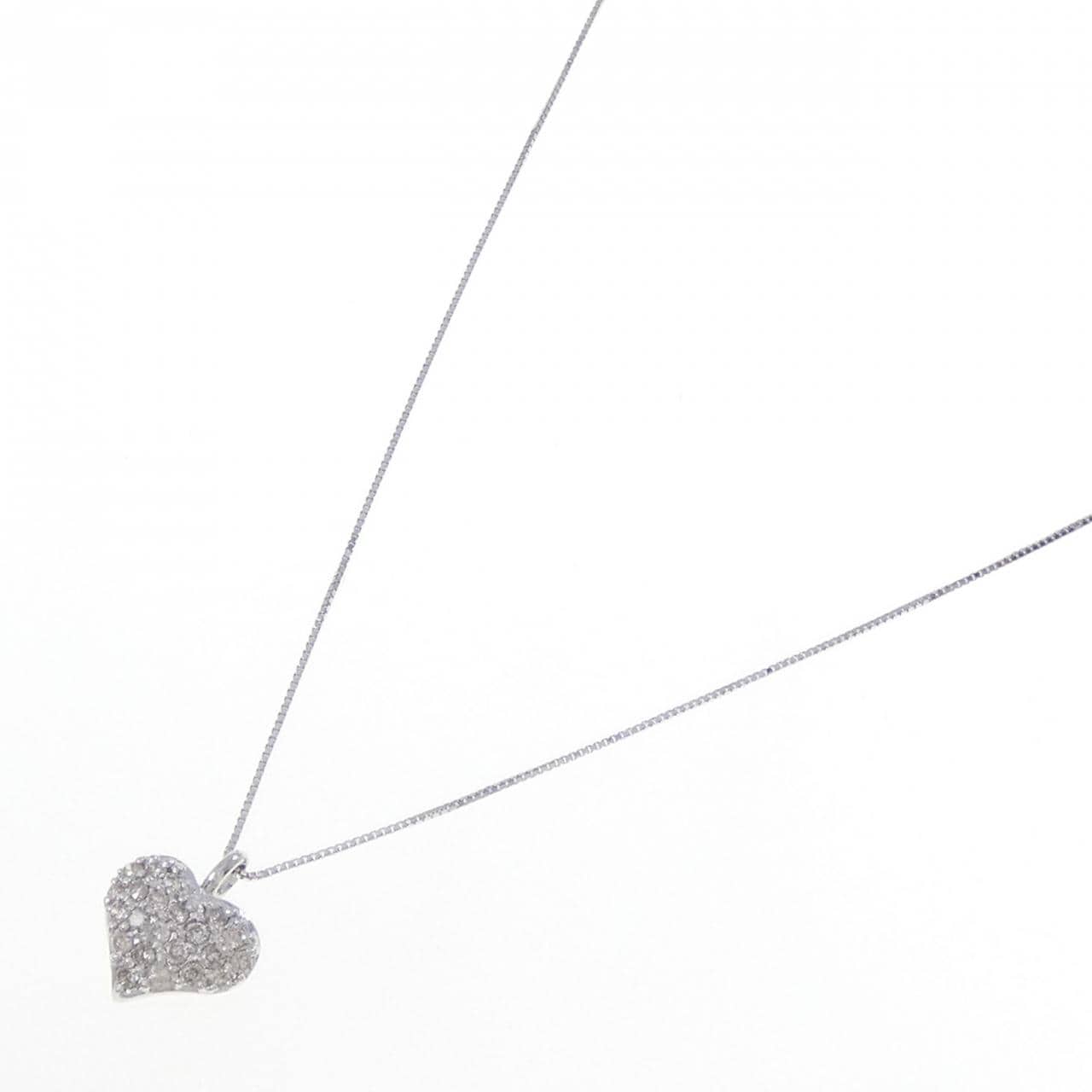 K18WG ハート パヴェ ダイヤモンド ネックレス 0.20CT