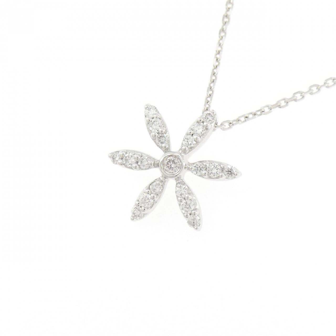 K18WG フラワー ピンクダイヤモンド ネックレス 0.01CT