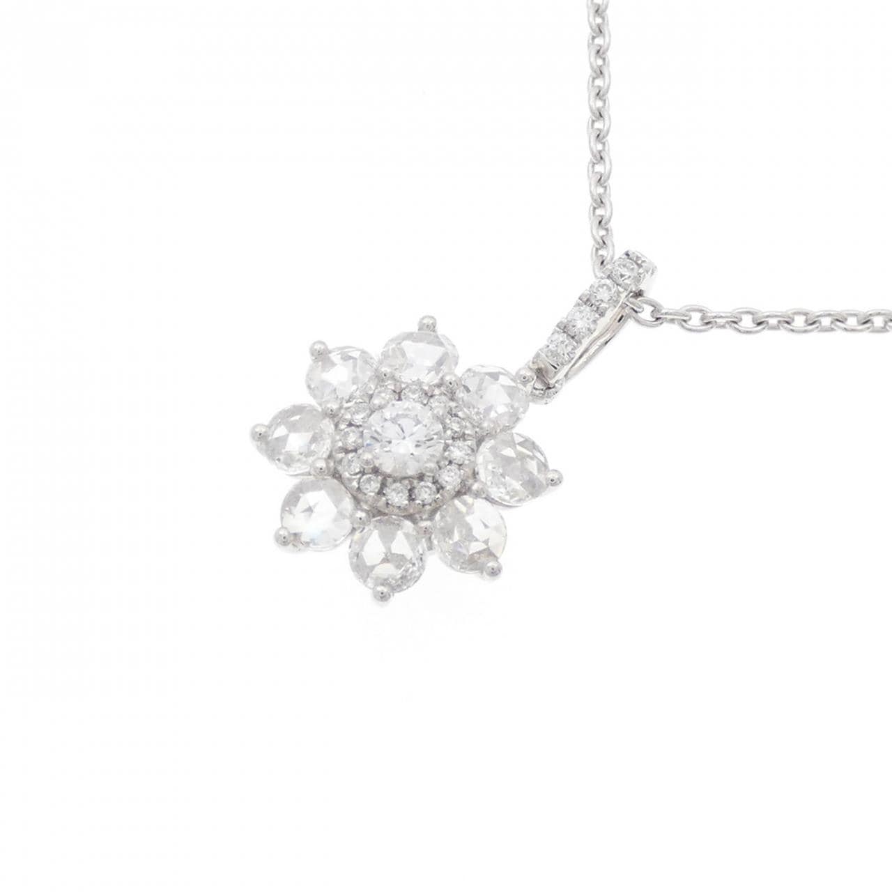 750WG/K18WG Flower Diamond Necklace 0.19CT