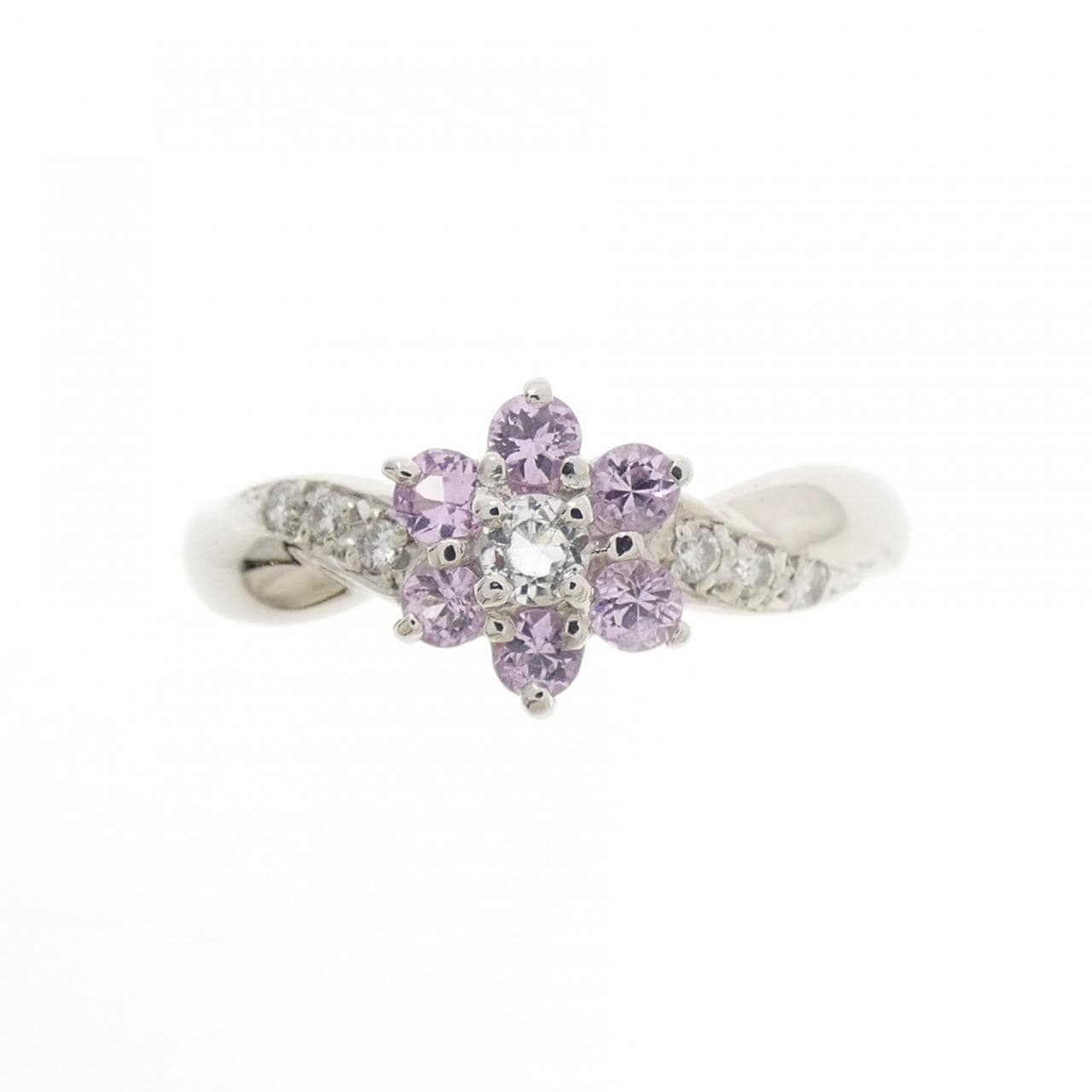 PT900 フラワー カラーストーン リング