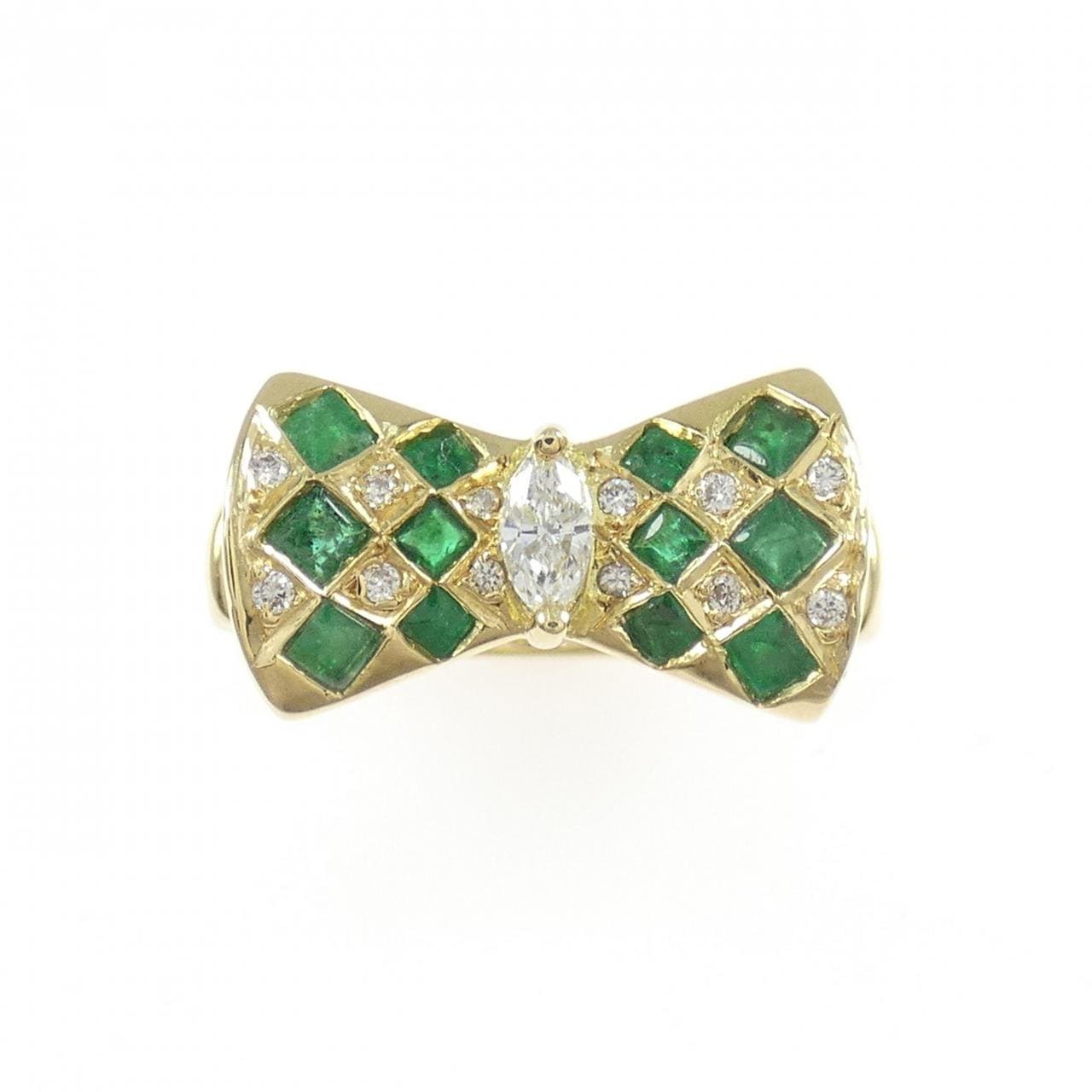 K18YG リボン エメラルド リング 0.52CT