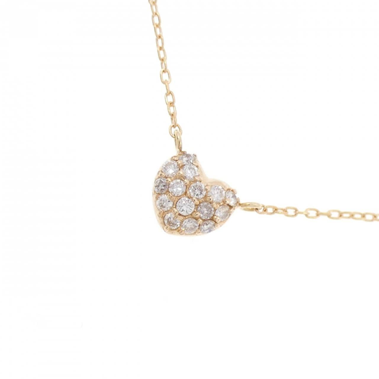 K18YG ハート パヴェ ダイヤモンド ネックレス 0.21CT