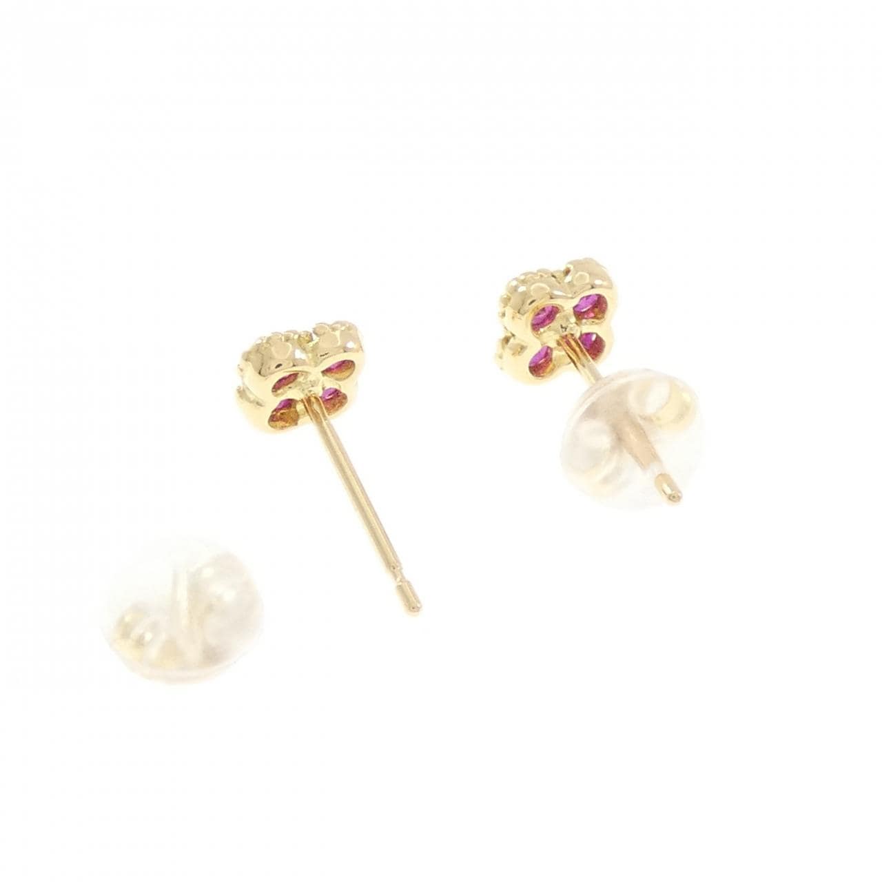 K18YG フラワー ルビー ピアス 0.30CT