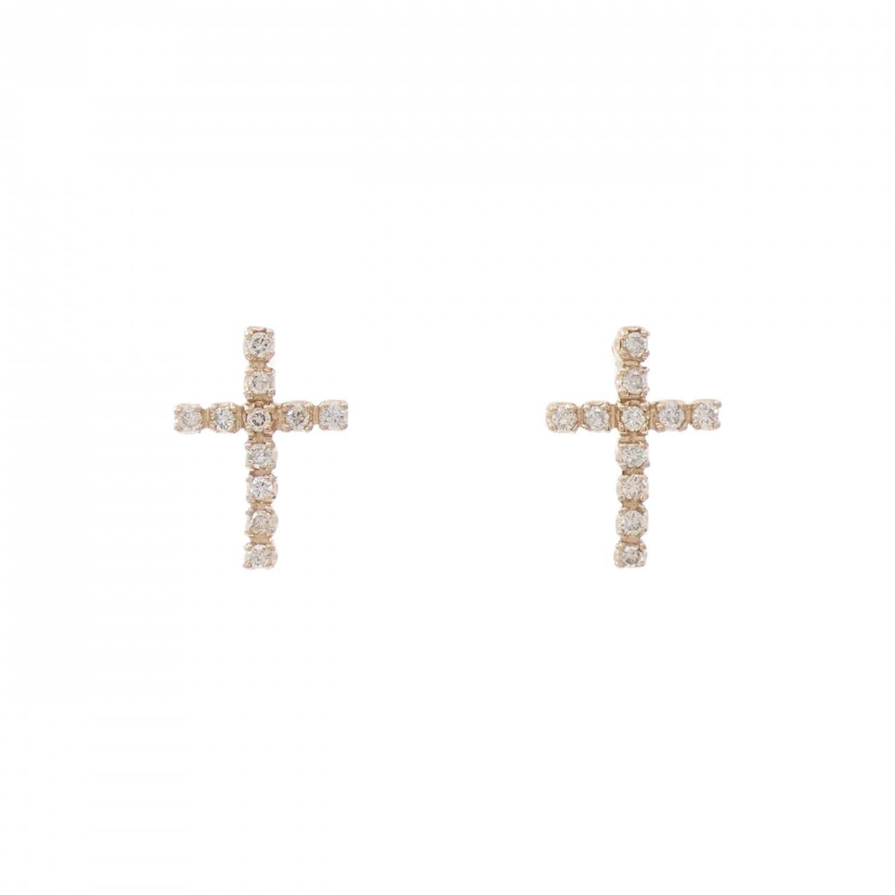 K18PG クロス ダイヤモンド ピアス 0.14CT
