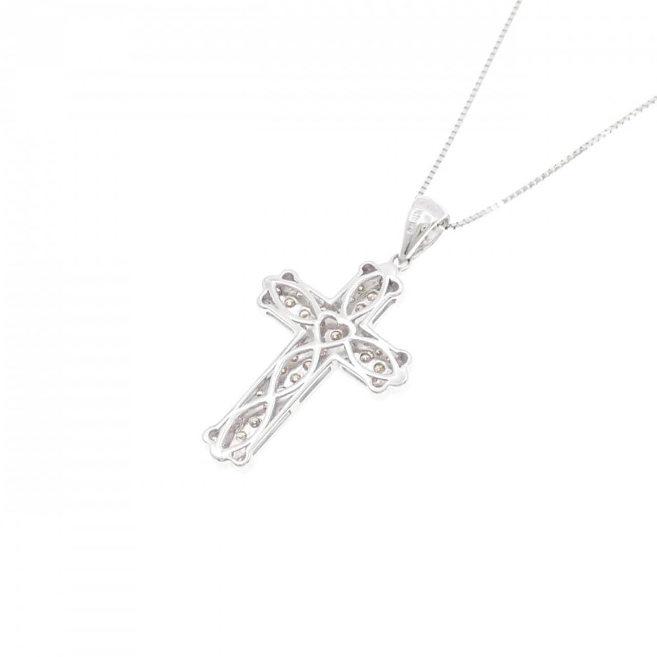 K18WG クロス ダイヤモンド ネックレス 0.76CT