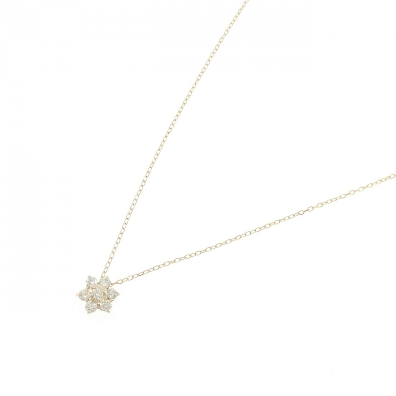 K10YG フラワー ダイヤモンド ネックレス 0.18CT