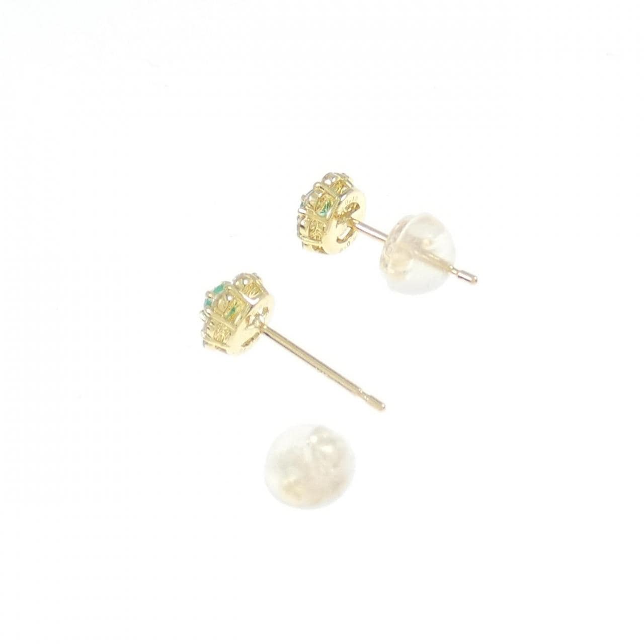 [BRAND NEW] K18YG Flower Emerald Earrings 0.10CT