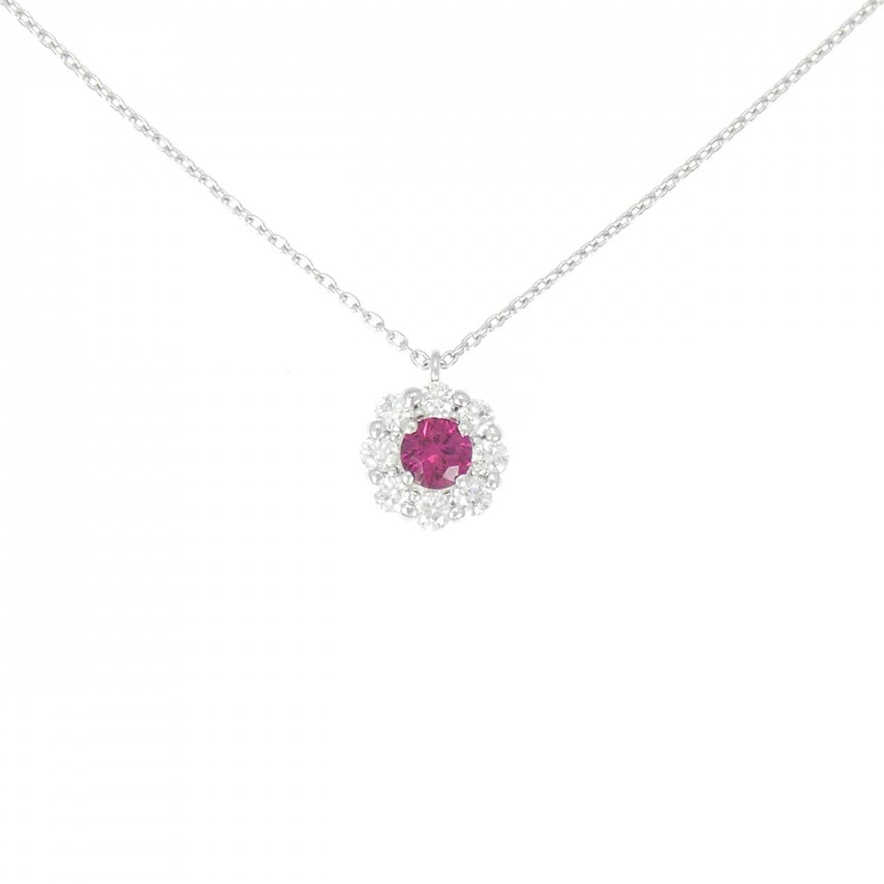 K18WG フラワー ルビー ネックレス 0.341CT