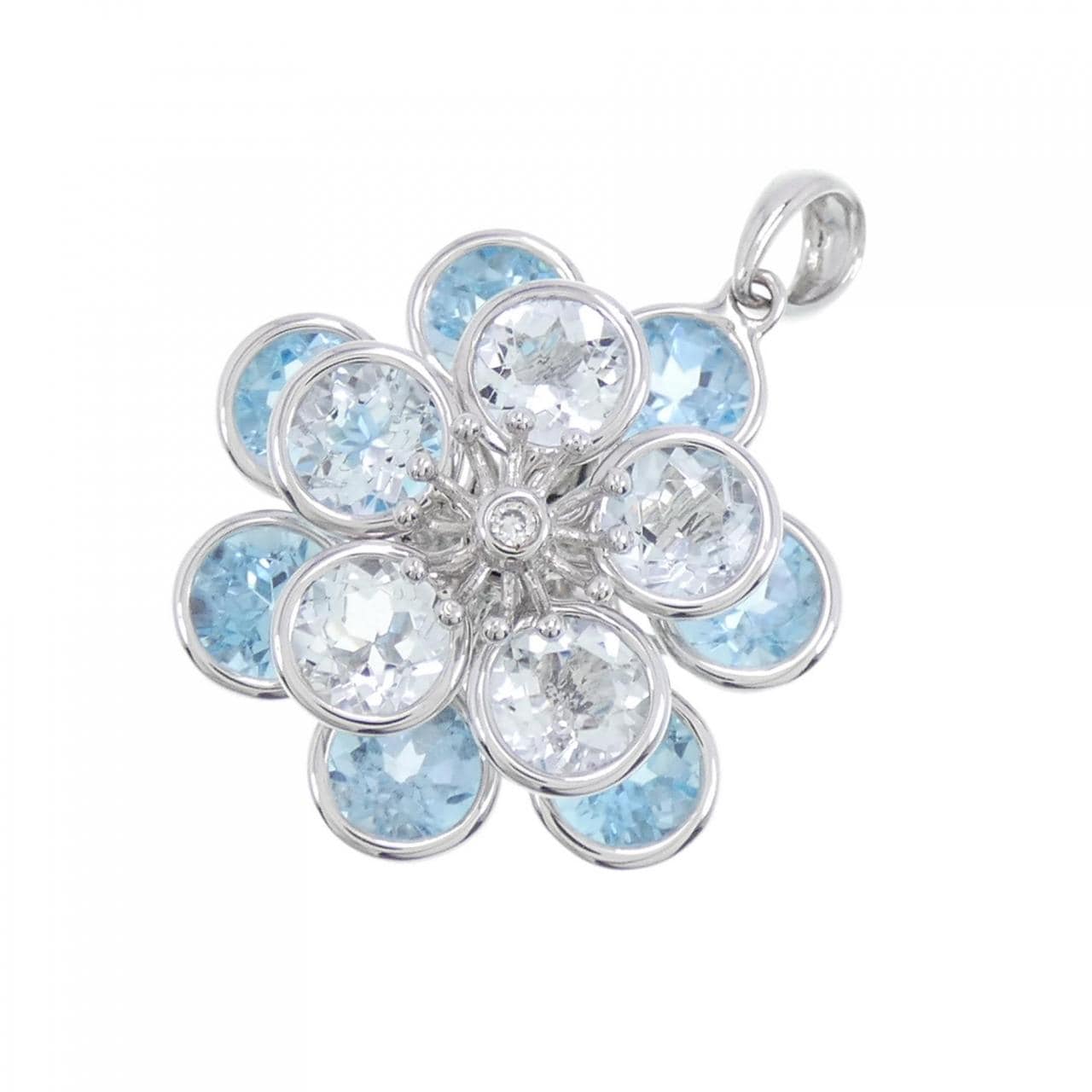 K18WG flower color stone pendant