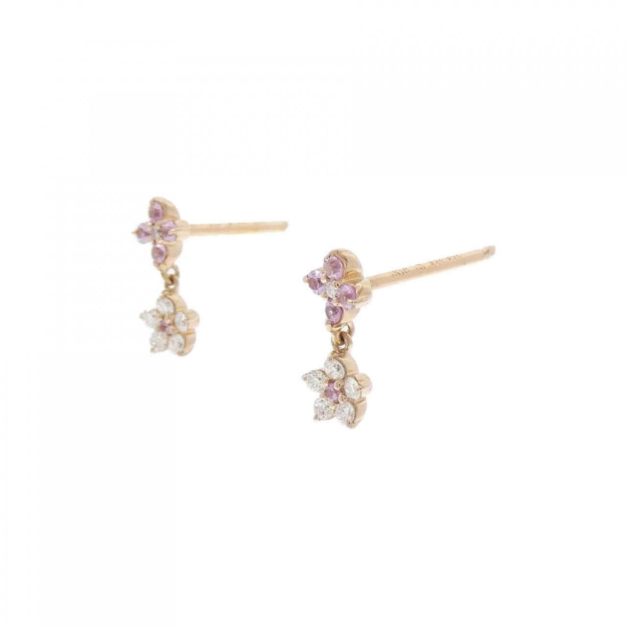 K18PG Flower Sapphire Earrings 0.08CT