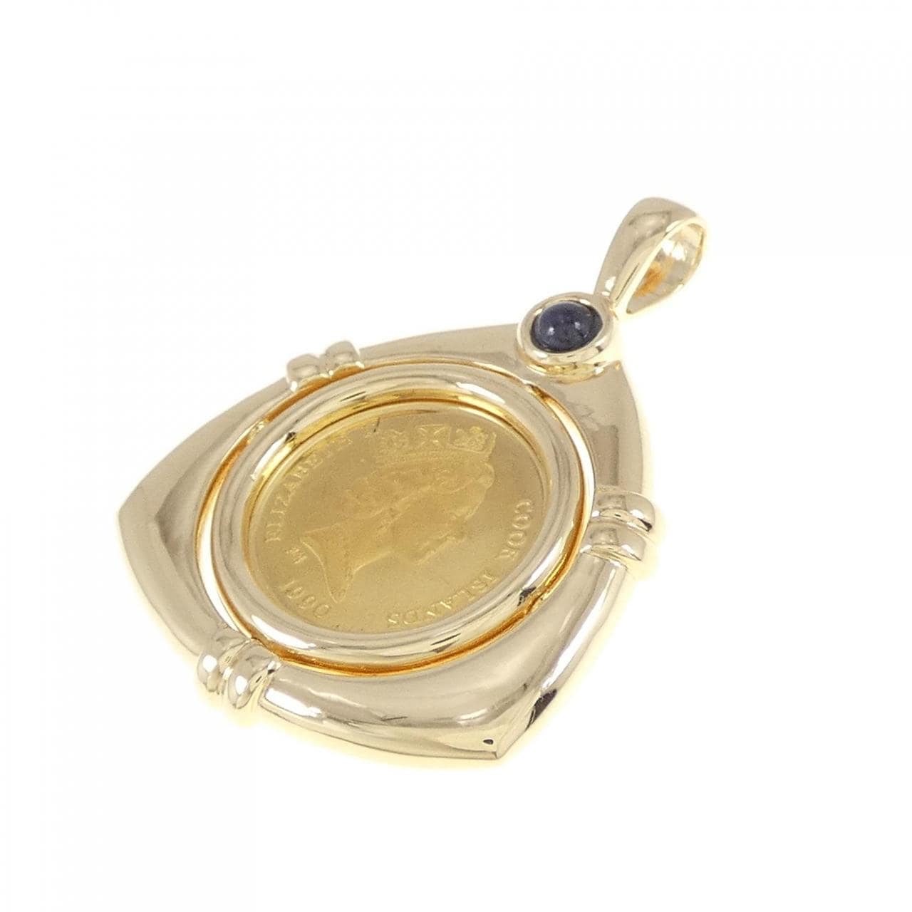 K18YG frame sapphire coin pendant 0.13CT