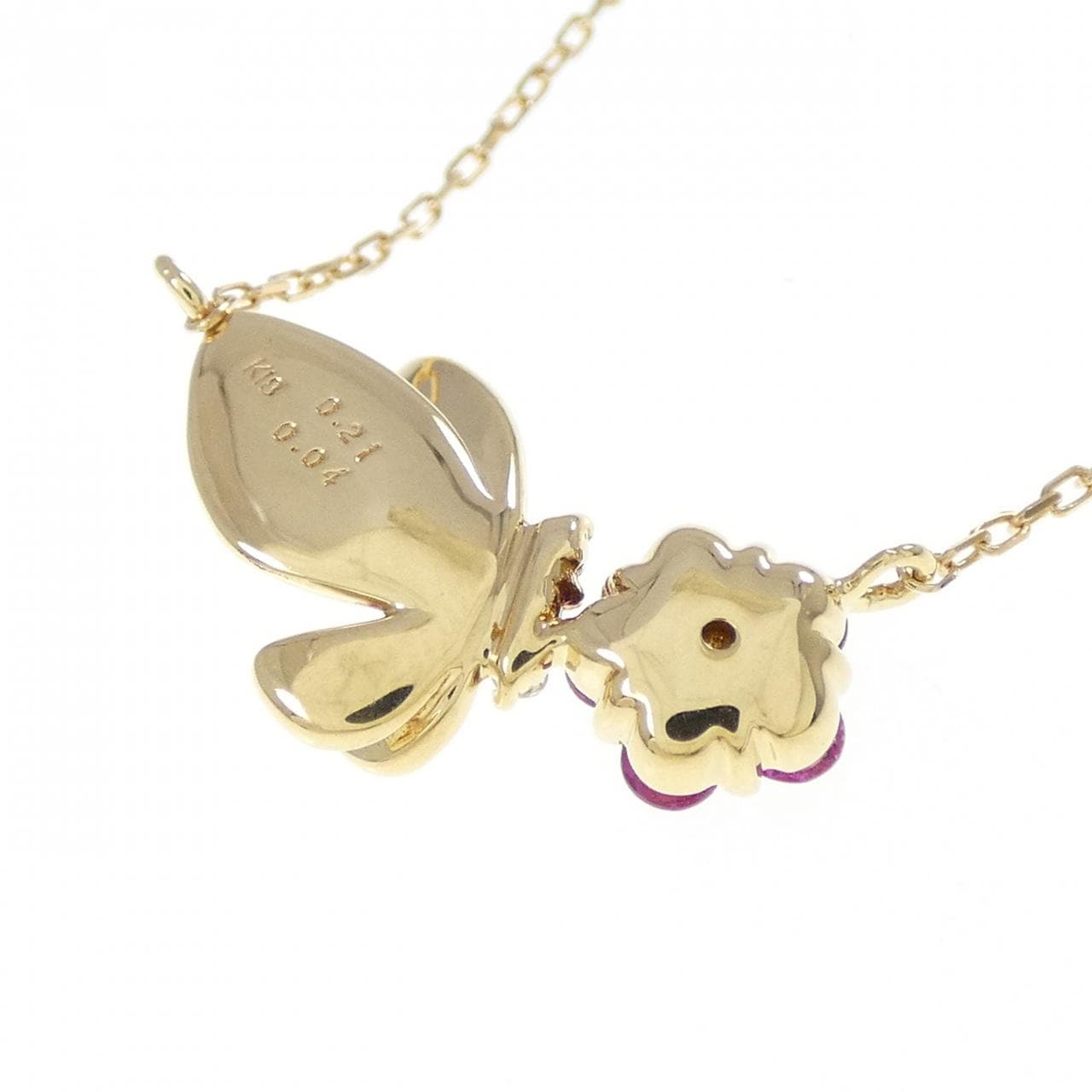 K18YG フラワー×バタフライ ルビー ネックレス 0.21CT