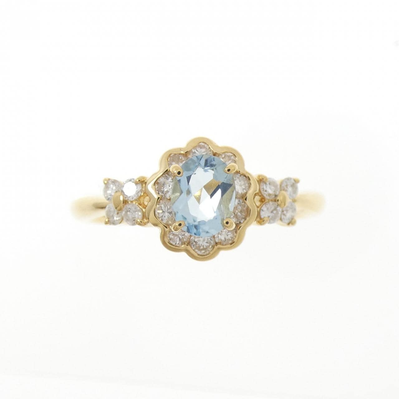 K18YG フラワー アクアマリン リング 0.29CT