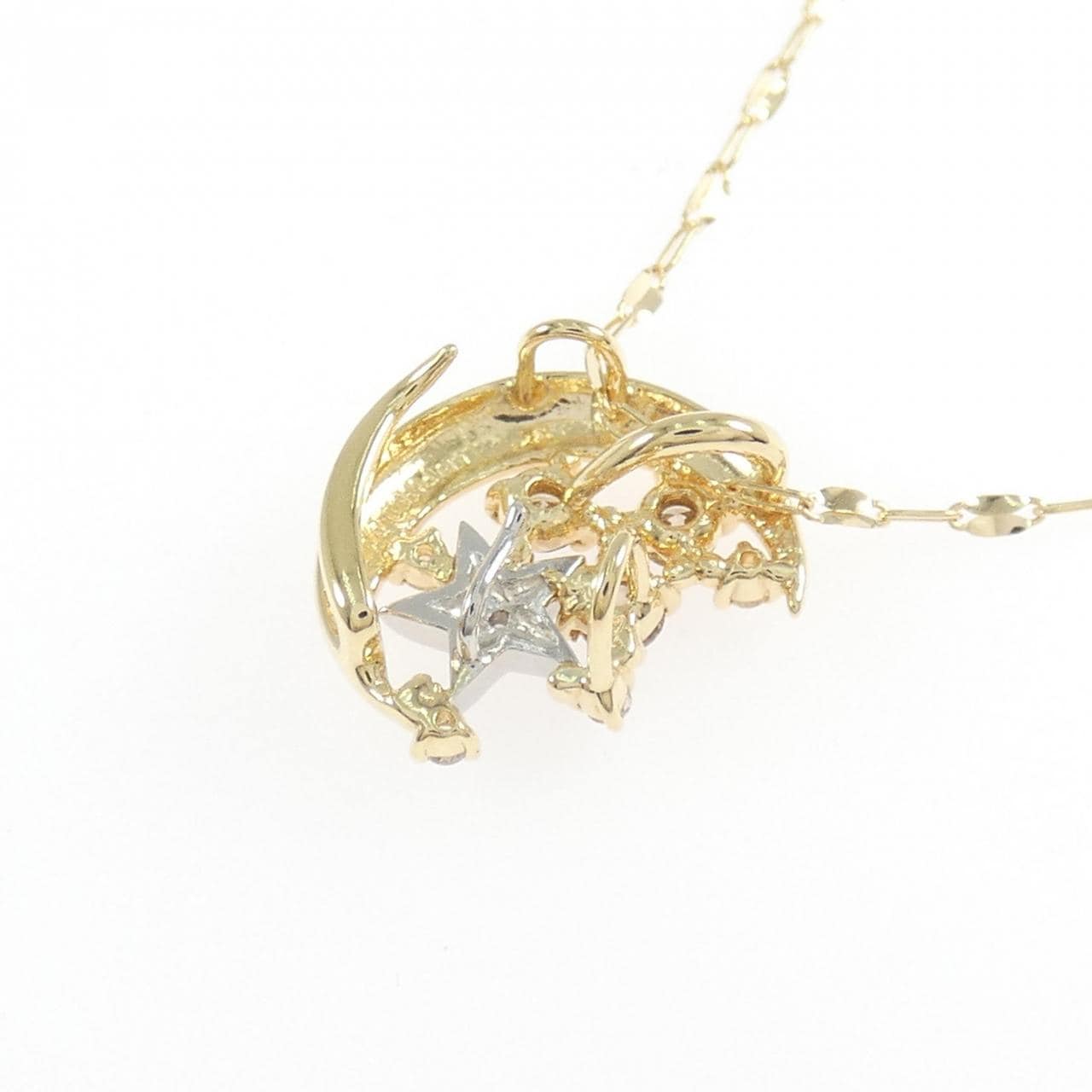 K18YG/PT900 ムーン×スター ダイヤモンド ネックレス 0.20CT