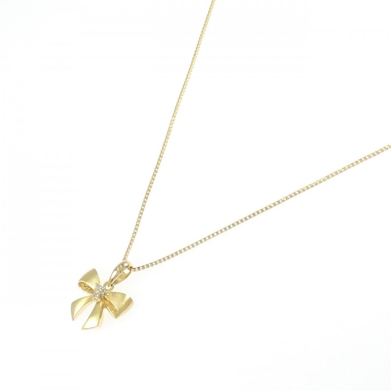 K18YG リボン ダイヤモンド ネックレス 0.041CT