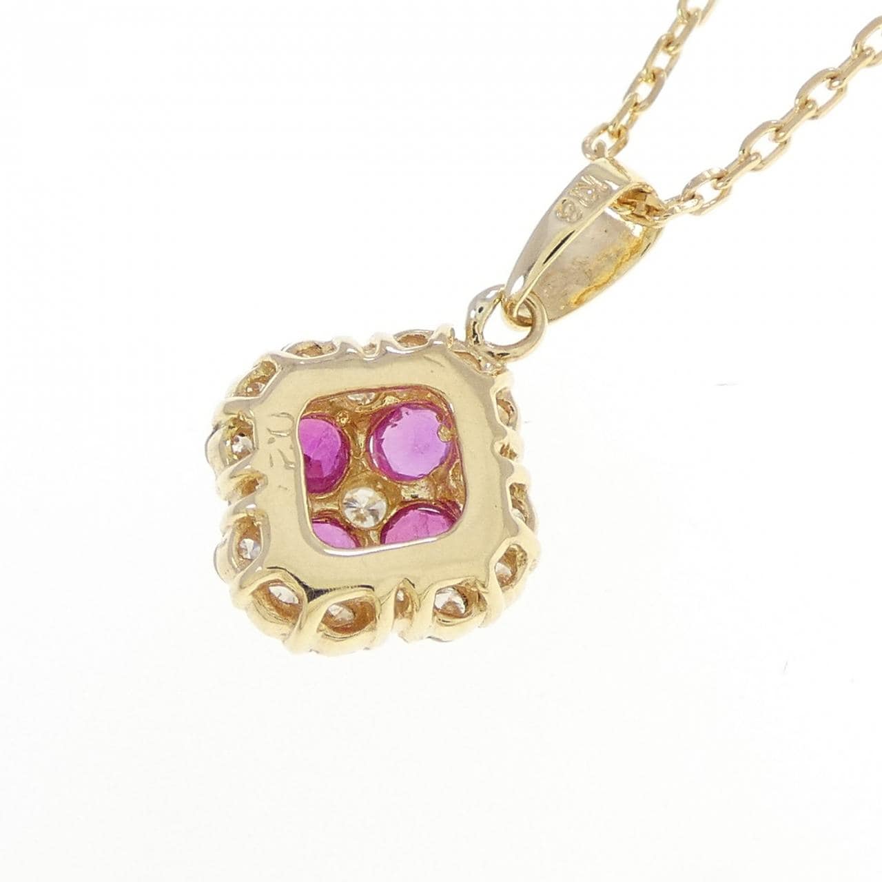 K18YG フラワー ルビー ネックレス