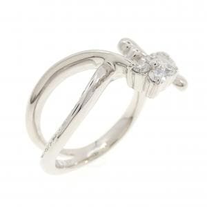K18WG バタフライ×フラワー ダイヤモンド ピンキー リング 0.31CT