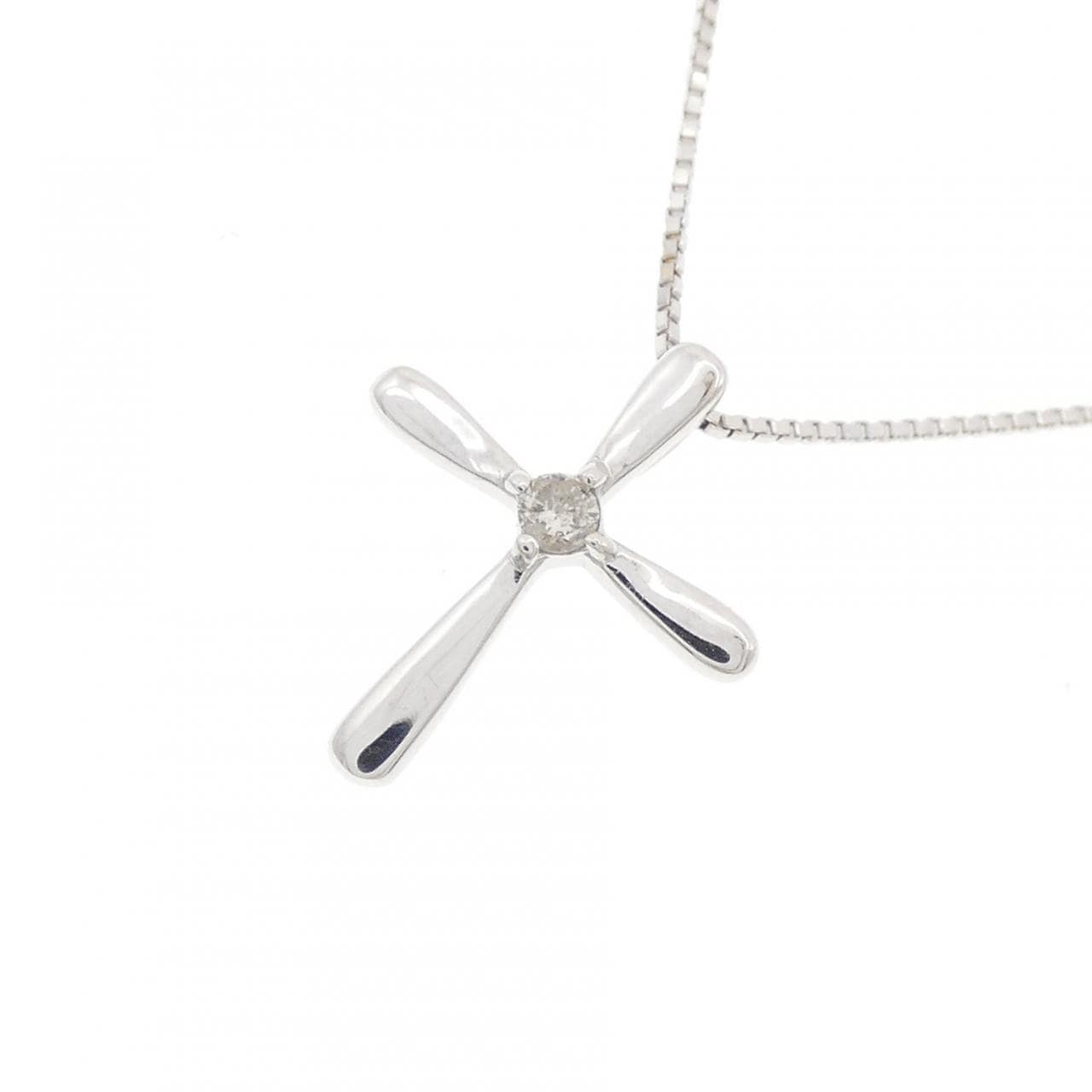 K10WG クロス ダイヤモンド ネックレス 0.03CT