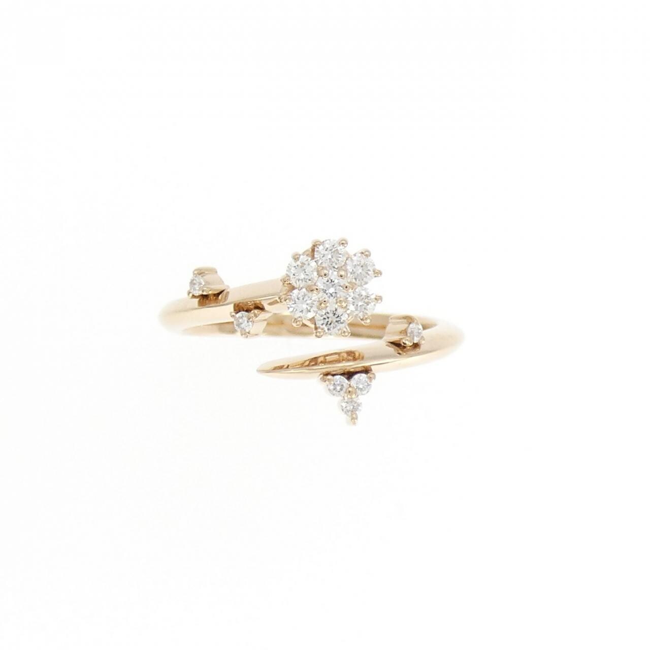 K18PG フラワー ダイヤモンド ピンキーリング 0.15CT