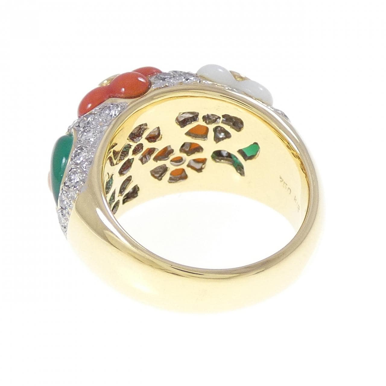 K18YG/K18WG フラワー カラーストーン リング