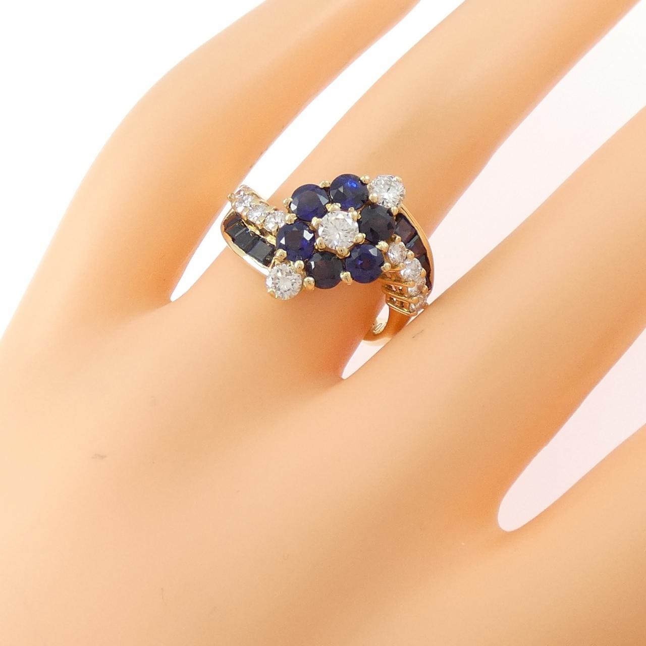 K18YG フラワー サファイア リング 2.30CT